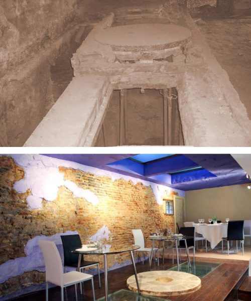 fotos mostrando el antes y después de la rehabilitación del Molino de San Lázaro